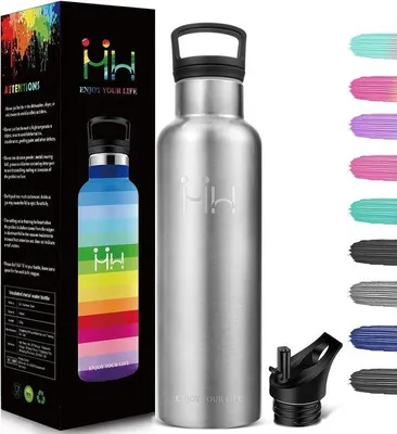 Obrázek produktu pro Termoska o objemu 500 ml, bez BPA, nerezová láhev s brčkem, dvouplášťová láhev bez úniku, vhodná pro sycené nápoje, ideální pro
