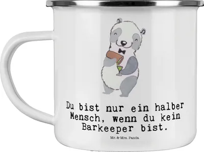 Produktbild von Mr. & Mrs. Panda Teetasse Barkeeper Herz - Weiß - Geschenk, Ausbildung, Haferl, Kurs, Emaille Becher, Pott, Bartender, Tasse, Teebecher