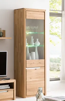 Standvitrine Soho S6 – Glasvitrinenschrank Mit RGB LED Beleuchtung, Eiche Lefkas/Schwarz, 80x192x41 Cm