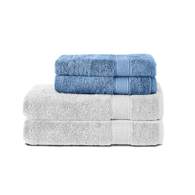Produktbild von Komfortec 4er Handtuchset aus 100% Baumwolle, 2 Handtücher 50x100 cm und 2 Badetücher 70x140 cm Set, Frottee, Weich, Hellblau/Weiß