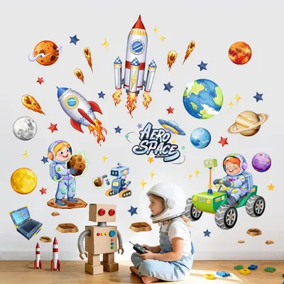 Produktbild von Wandsticker Raum Raketen Astronauten Planeten, Vinyl, für Kinderzimmer