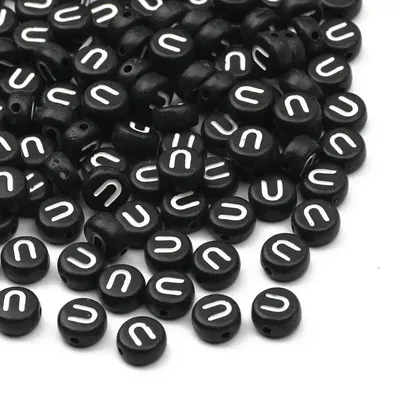 Image de Perles en forme de lettres en acrylique - Lettre "U" - Forme ronde - 7 mm - 100 pièces - Pour la création de bijoux artisanaux