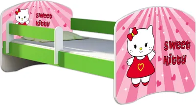 Produktbild von ACMA Jugendbett Kinderbett Junior-Bett Komplett-Set mit Matratze Lattenrost und Rausfallschutz Grün 15 Sweet Kitty 180x80