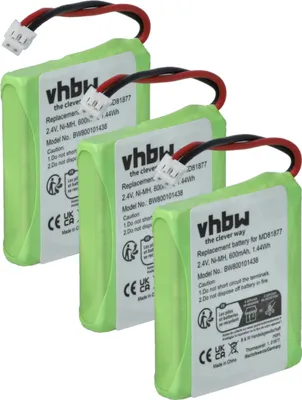 Produktbild von vhbw 3x Akku kompatibel mit Telekom Sinus A201 schnurlos Festnetz Telefon (600 mAh, 2,4 V, NiMH)