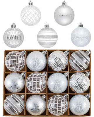 Productafbeelding van Kerstballen, 12 stuks, 6 cm, transparant, zilver, met ophanger, medium formaat (6 cm)