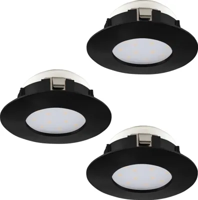 Produktbild von EGLO 3er Set LED Einbaustrahler Pineda, Deckenspots aus Kunststoff in Schwarz, Deckenstrahler flach, warmweiß, 4,9 Watt, 1080 Lumen, 3000 K, Ø 7,8 cm