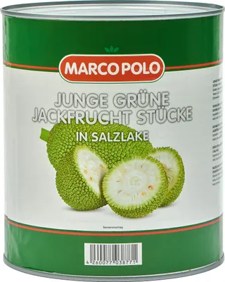 Produktbild von Food-United junge JACKFRUIT grüne JAKOBSFRUCHT 1,53 KG ATG Konserve Dose in Stücken & eingelegt in Salzlake - von MARCO-POLO Obstkonserven-Fruchtkonserven - geeignet als Fleischersatz oder Gemüsefleisch bei pulled-jackfruit & Curry Gulasch Schmorfleisch v