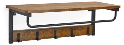 Zdjęcie produktu dla Omgoods - Wieszak ścienny z półką i 5 haczykami - styl industrialny, wymiary: 67 x 28 x 24 cm - kolor: brązowy/czarny