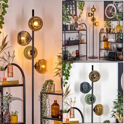 Produktbild von Cesaro Stehlampe aus Metall/Riffelglas in Schwarz/Grün/Gold/Blau/Klar, E14