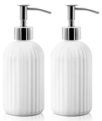 Image de Distributeur de savon en verre avec pompe, 400 ml, blanc, lot de 2