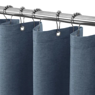 Produktbild von Schmaler Duschvorhang aus Leinen, 92 x 182 cm, mit Metallösen, schwerer Textil-Badevorhang, schimmelresistent, wasserdicht – marineblau