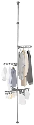 Teleskop-Kleiderständer, 2 Arme, 24 Clips, höhenverstellbar, grau
