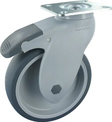Produktbild von Kunststoff Lenkrolle mit Feststeller 125mm TPE Gummi Anschraubplatte