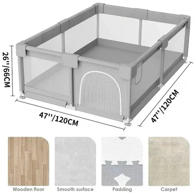 Image de Parc pour bébé - Clôture de sécurité pour enfants - 120 x 120 cm - Métal - Porte en filet - Barrière de sécurité - Adapté pour l'intérieur et l'extérieur