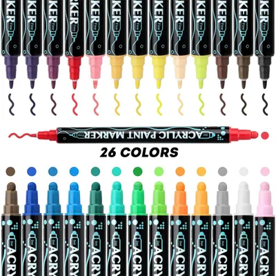 Produktbild von Acrylstifte, 26 Farben Marker Stifte, Doppelspitzen Stifte Steine Bemalen Acrylstifte Marker Stifte für Holz, Glasmalerei, Keramik Kinder Zeichnen