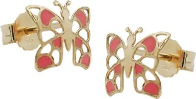 Produktbild von Ohrstecker Ohrringe Schmetterling orange lackiert 375 Gold Gelbgold Kinder
