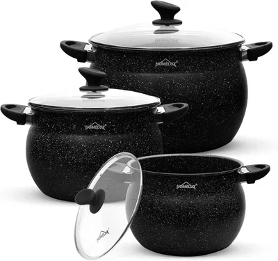 Produktbild von Topfset mit Glasdeckel, 6-teilig, Induktionsgeeignet, Antihaftbeschichtung