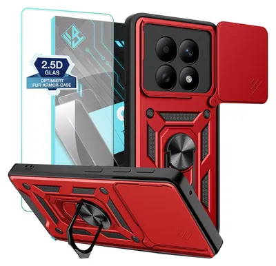 Produktbild von Armor Handyhülle für Xiaomi Redmi Note 15 / 15 5G mit 9H Displayglas Displayschutz Kameraschutz Handy Panzer Case Cover Schutzhülle Outdoor Farbe: Rot