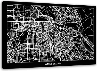 Produktbild von Leinwandbild amsterdam - stadtplan 90x60 cm Feeby grau wandbild bereit zum aufhängen
