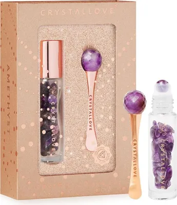 Produktbild von CRYSTALLOVE Amethyst 3D Augenset - Augenmassagegerät und Amethyst Roll-On Flasche - Limitierte Edition