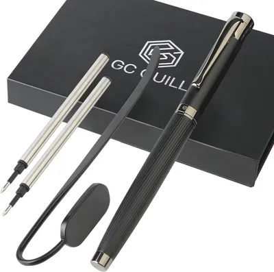 Productafbeelding van Luxe rollerball pen gift set - Fancy Pen met 2 zwarte inkt vullingen en metalen bladwijzer - Mueu-30