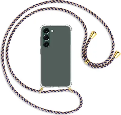 Produktbild von Handykette Backcover-Schutzhülle mit Band (Metall goldfarben) für Samsung Galaxy S23 Plus - blau+beige