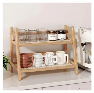 Produktbild von Kaffeetassenhalter für die Arbeitsplatte, Tassenregal mit Aufbewahrungsboden, Küchenregal für die Kaffeebar, 2-stufiges Regal für Küche und Esszimmer