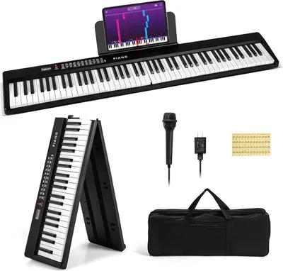 Produktbild von GOPLUS 88-Tasten-Digitalpiano, klappbares Keyboard mit 1000 Klängen, 150 Demo-Songs, elektronisches piano mit Mikrofon für Kinder und Erwachsene