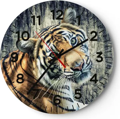 Produktbild von Wanduhr - Rund - Glasuhr - Indien stein tiger wild - 30x30cm - Schleichendes Uhrwerk - Lautlos - zum Aufhängen bereit - Dekoration Modern - Wanddekoration aus Glas - C4AR30x30-2464