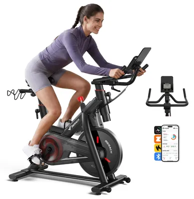 Produktbild von Heimtrainer für Zuhause, Fitnessbike mit LCD-Display bis 158 KG, bequeme und leise, verstellbarer magnetischer Widerstand, Heimfitness