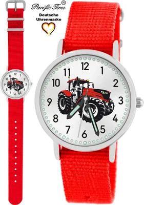 Produktbild von Pacific Time Kinder Armbanduhr Traktor Trecker rot Wechselarmband rot 87674