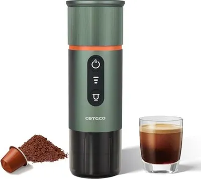 Obrázek produktu pro Přenosný kávovar na baterie - automatické ohřátí 40 ml espressa za 3 minuty Vychutnejte si kompatibilní kapsle Nespresso v zelené barvě