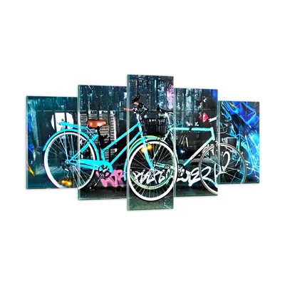 Produktbild von Bilder auf glas - Fahrräder Graffiti Straße Wand - 160x85cm - Glasbilder - Wandbilder - Kunstdruck - zum Aufhängen bereit - Wanddekoration aus Glas - Glas Bilder - Wandbild auf Glas - GEA160x85-2949