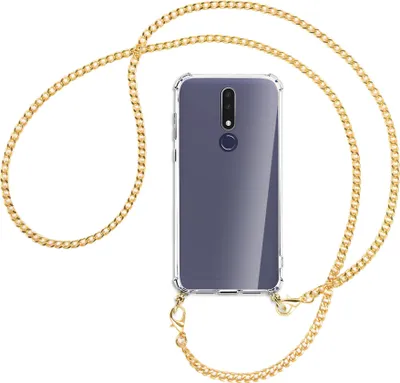 Produktbild von Handykette Backcover-Schutzhülle mit Band (Metall goldfarben) für Nokia 3.1 Plus - goldfarbene Kette