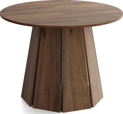 Produktbild von Runder Esstisch 120 cm Platzsparend für 6 Personen – Skandi Japandi Design Minimalistisch für Küche & Esszimmer in Wallnuss Dunkelbraun