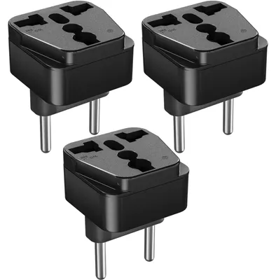 Produktbild von HITRENDS 3 Stück Universal Reiseadapter, US/UK/China auf EU Adapterstecker, 3-polig UK Adapter auf 2-polige Deutschen EU Adaptersteckdose mit Sicherheitsverschluss für Reisen, Zuhause, Büro, Schwarz