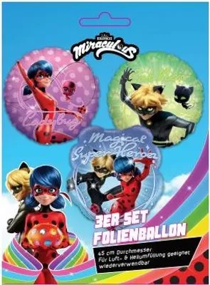 Produktbild von Miraculous 3er-Set Folienballons Ø45cm bunt Ladybug und Cat Noir Superhelden