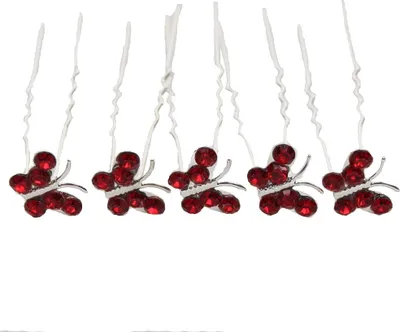 Produktbild von 5 Schmetterling mit Strass Haarnadeln Hairpins Frisur rot