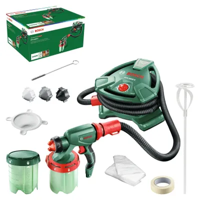 Produktbild von Bosch Farbsprühsystem PFS 5000 E (1200 W, 2x Farbbehälter 1000 ml, Düsen für Wandfarben, Lackfarben, Lasuren, im Karton) - Amazon Edition