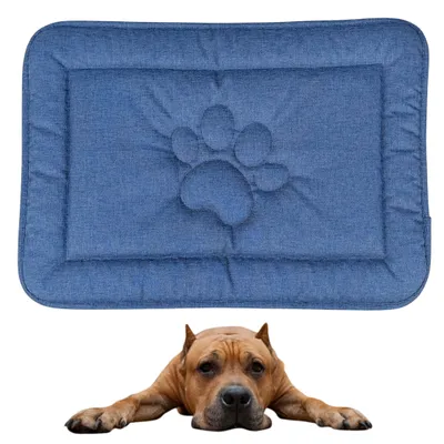 Obrázok produktu pre Podložka pre psa DOTTY s motívom labiek - džínsovo modrá - veľkosť L (88 × 60 cm) - štýlový, umývateľný pelech pre psov - vodoodolný a protišmykový pre veľké psy