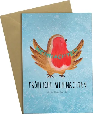 Produktbild von Mr. & Mrs. Panda babykarte Rotkehlchen Weihnachten - Eisblau - Geschenk, weihnachtskarten, Frohe, Vogel, glückwunschkarten, dankeskarten, Klappkarte, einladungskarten