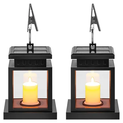 2er-Set Solar-LED-Laternen, hängend, Flackereffekt, warmweiß