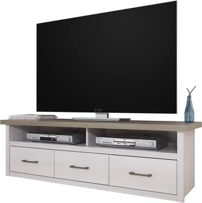 Produktbild von Lowboard LUND-78, Landhausstil, in Pinie weiß Nb./Trüffel Eiche Nb., B/H/T: ca. 148/46/43 cm