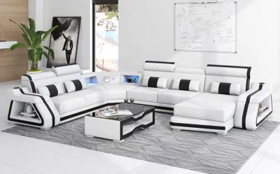 Produktbild von Groß Ecksofa Wohnlandschaft XXL Sofa U Form Ledersofa Weiß Sofas