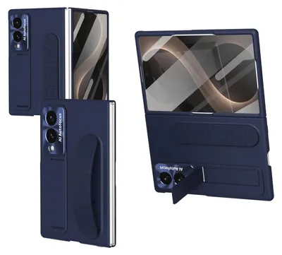Produktbild von Hülle für Samsung Galaxy Z Fold 8 Vertikale Armbandtasche mit Eingebautem Displayschutz, Griffring, Ständer, Kameraschutz Handyhülle Blau