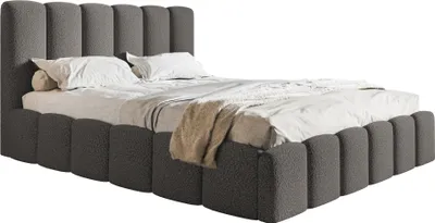 Obrázek produktu pro Čalouněná postel 180x200 Palermo – manželská postel s úložným prostorem a roštem, pěnová výplň – bouclé tmavě šedá