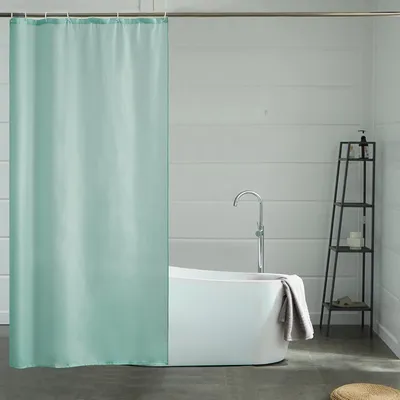Zdjęcie produktu dla Zasłona prysznicowa tekstylna, kolor miętowy, 90x180 cm, odporna na pleśń, wodoodporna, możliwość prania, z 8 oczkami