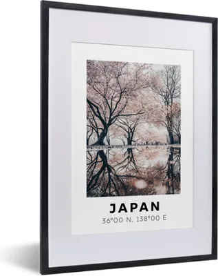 Produktbild von MuchoWow® Gerahmtes Poster Japan - Blüten - Bäume 30x40 cm - Poster mit Schwarzem Bilderrahmen Wandposter Rahmen Foto Bilder - Wandposter Schlafzimmer