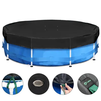 Produktbild von Sekey Poolabdeckung Rund für Metallrahmenpools 420D Reißfest Oxford Poolplane, 366cm, Schwarz