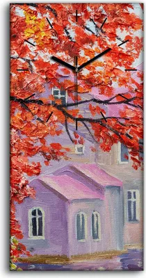 Produktbild von Dekor Leinwand Uhr Wandbilder Geräuschlos Kunstdruck 30x60 Ölgemälde Baum Häuser - schwarze Hände